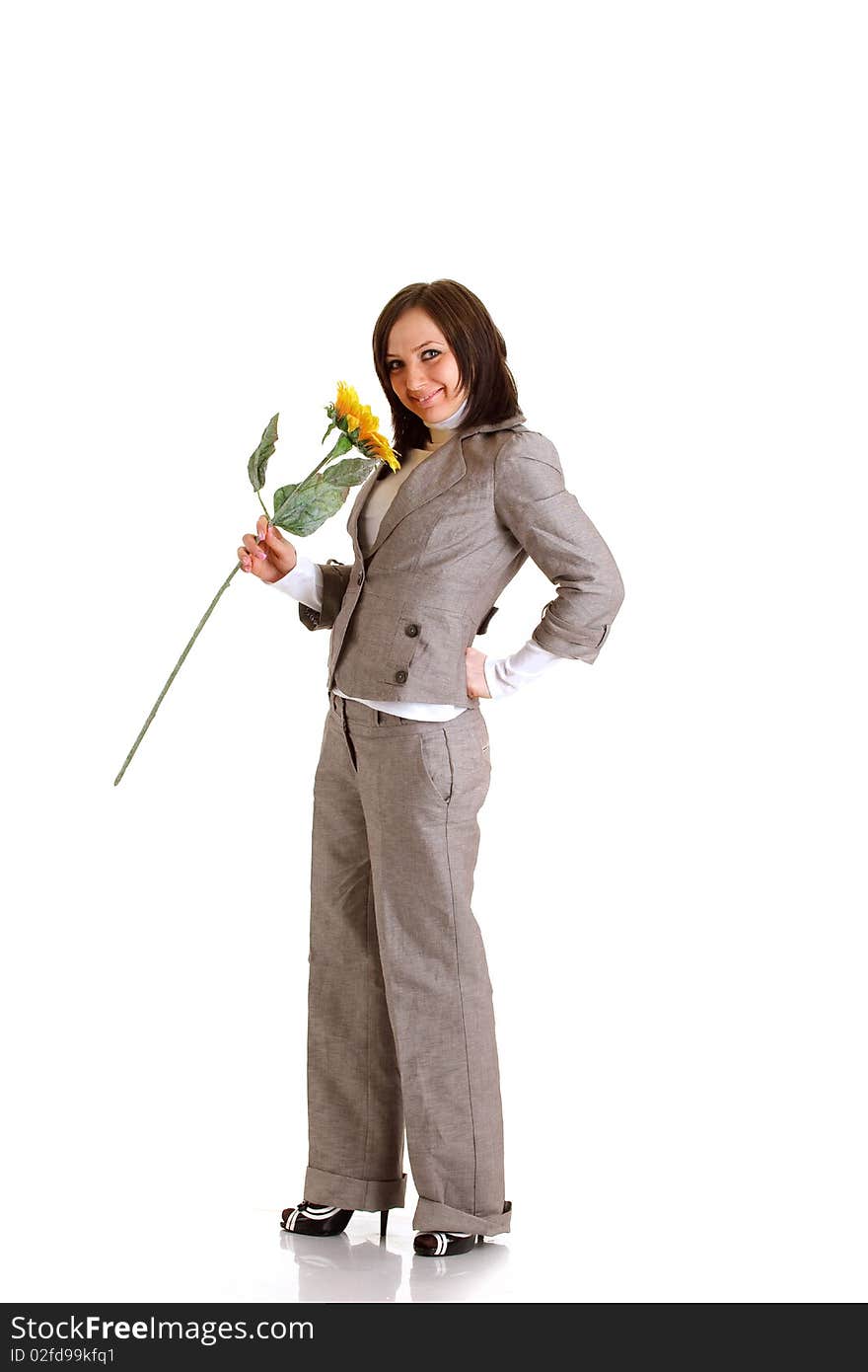 Photo of elegant woman with sunflower