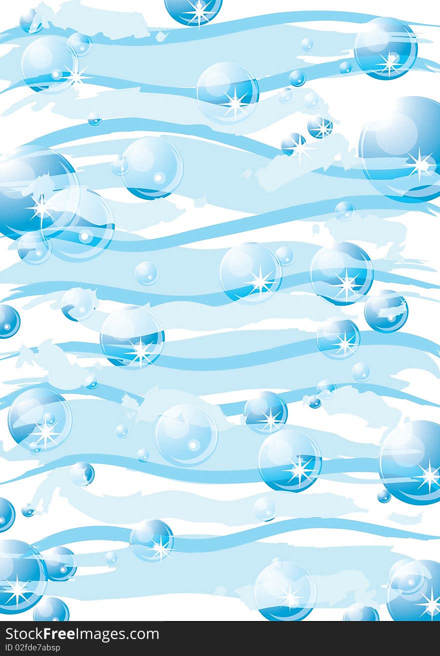 Blue Tender Background With Bubbles And Waves