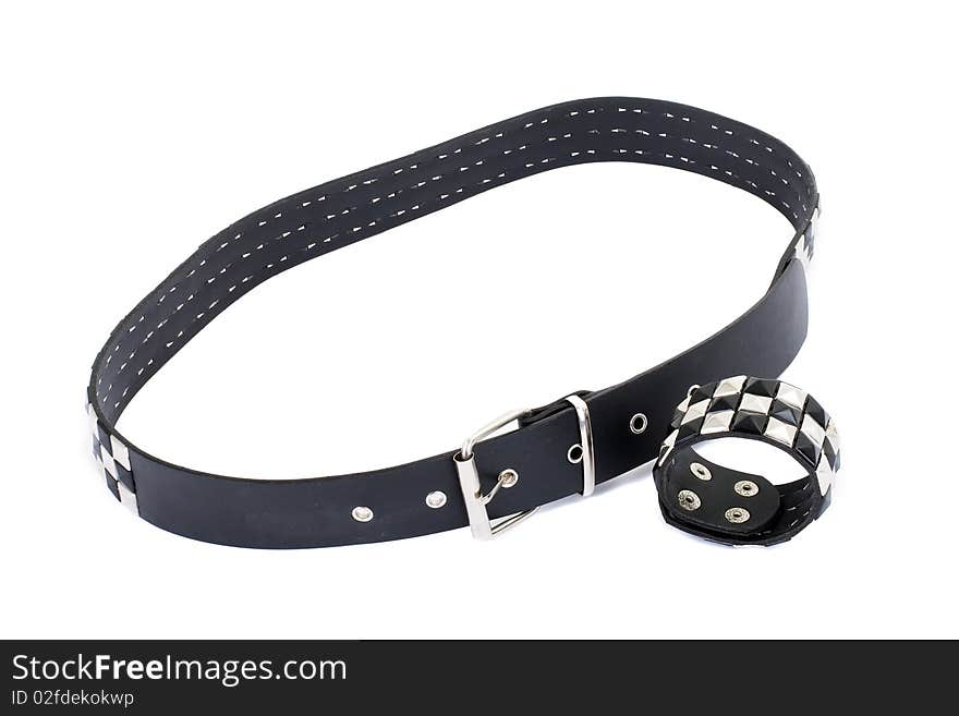 Series. Black Leather Belt with Chrome Studs