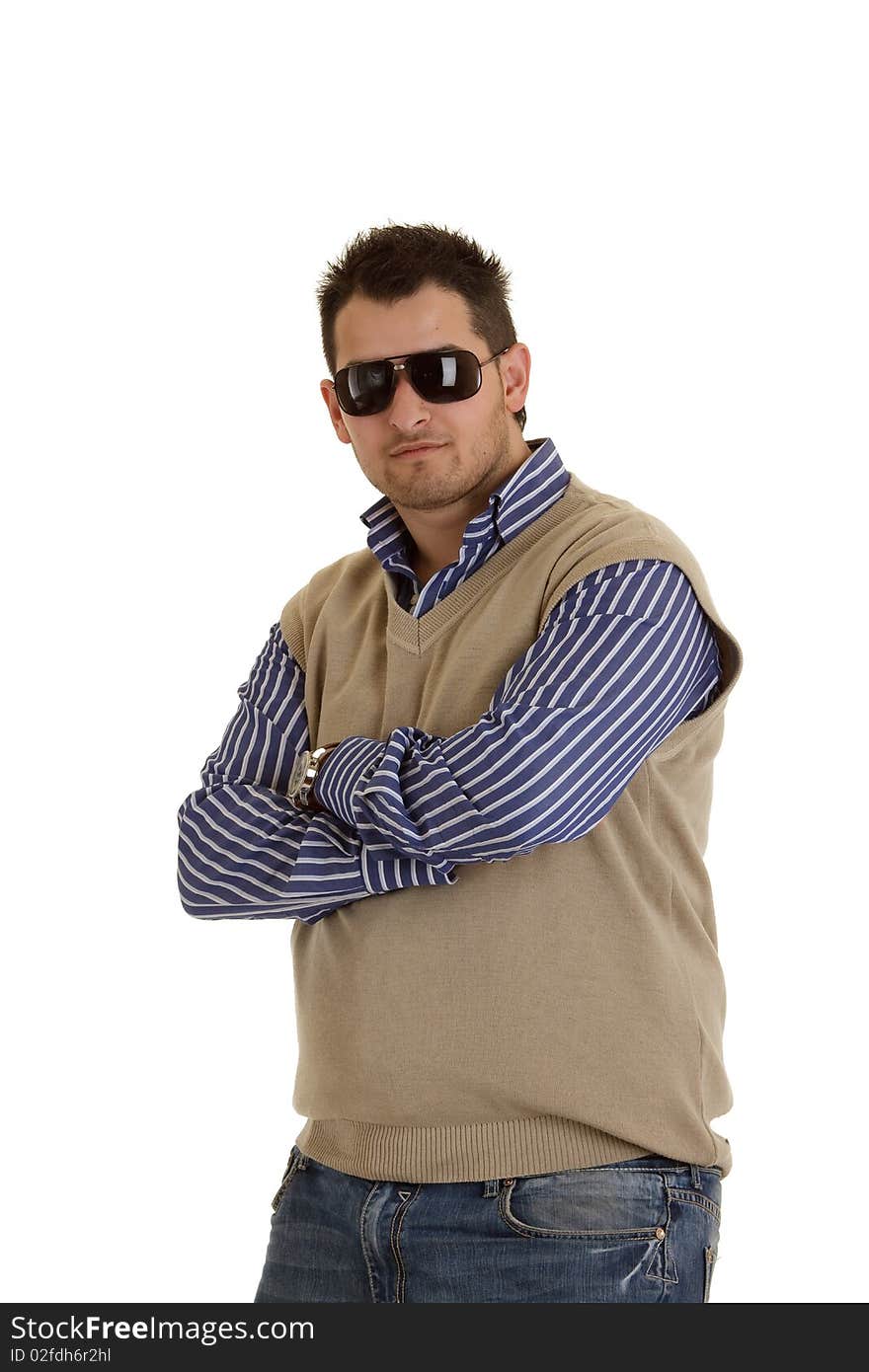 Photo on man with shirt posing on white background. Photo on man with shirt posing on white background