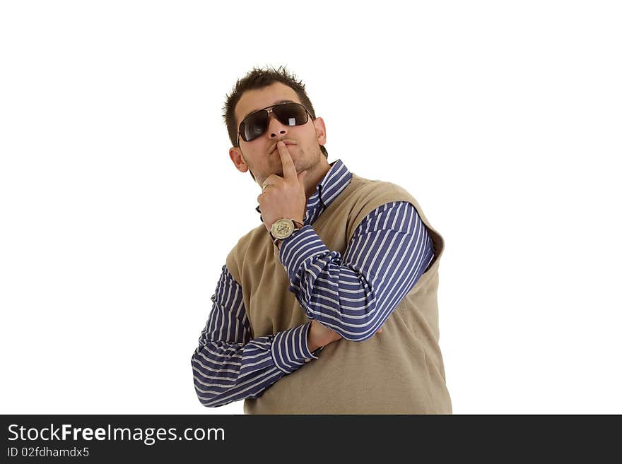 Photo on man with shirt posing on white background. Photo on man with shirt posing on white background