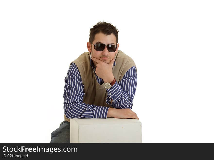 Photo on man with shirt posing on white background. Photo on man with shirt posing on white background