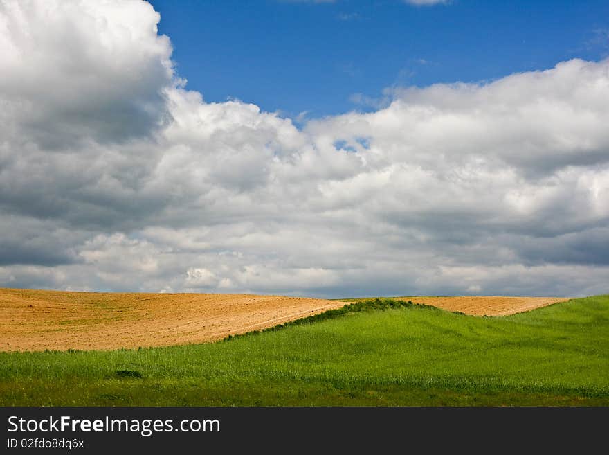 Rural fields landscape with clouds. Rural fields landscape with clouds