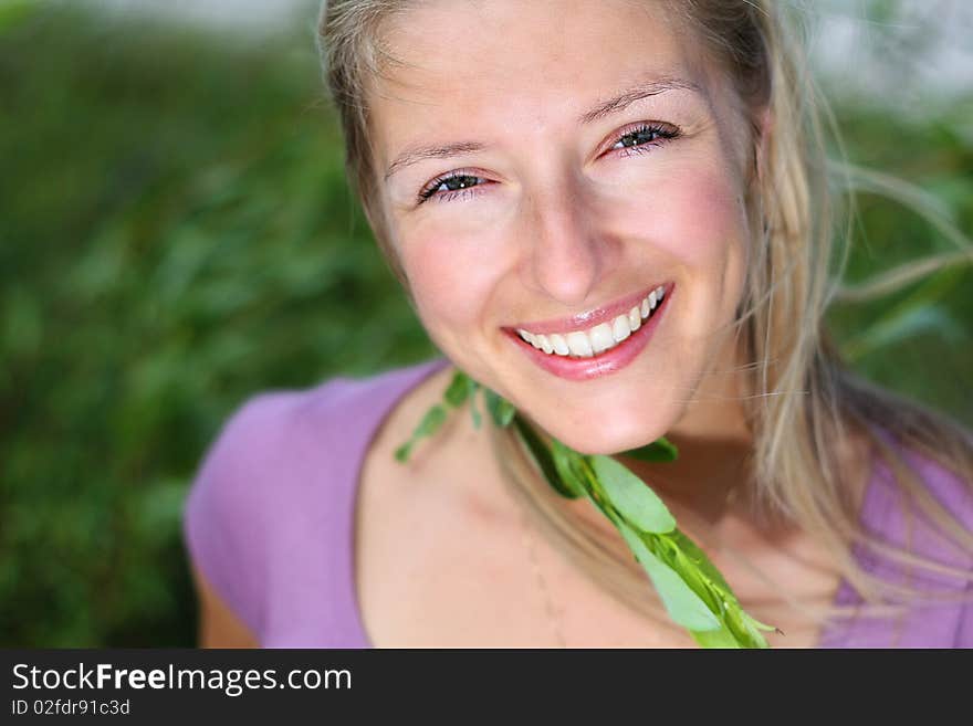 Caucasian blond woman with long hair portrait. Caucasian blond woman with long hair portrait