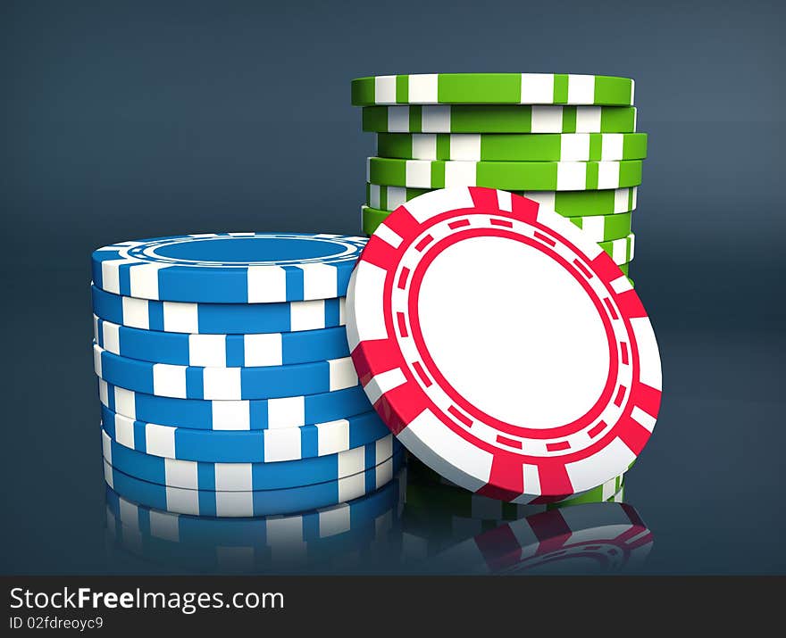 Gambling chips on a blue background