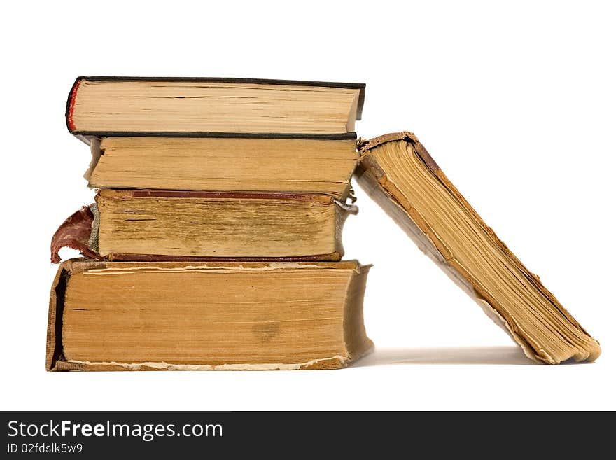 The stack of old books. Isolated on white background.