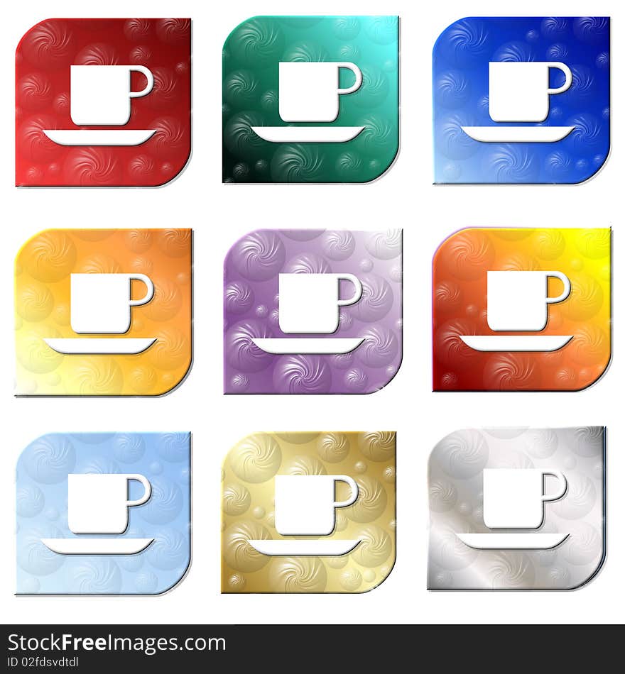 Colorful Coffee Beverage  Icon Set