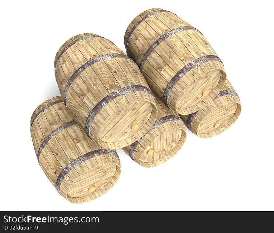 Five wine barrel on isolated background. Five wine barrel on isolated background