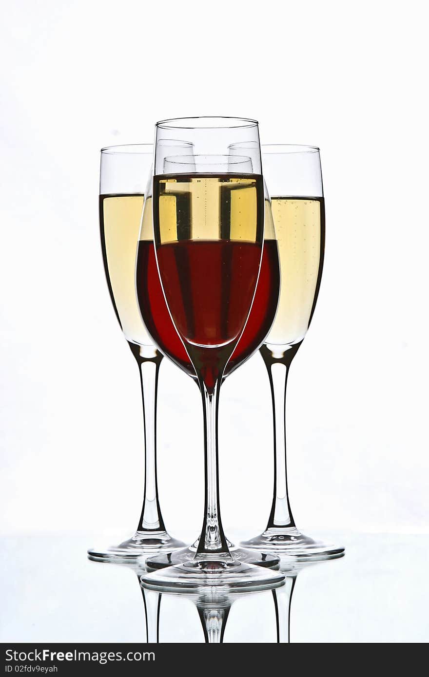 Champagne and wine glasses on white original art