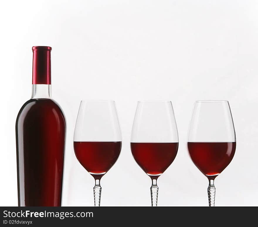 Red wine elegant bottle and glasses. Red wine elegant bottle and glasses