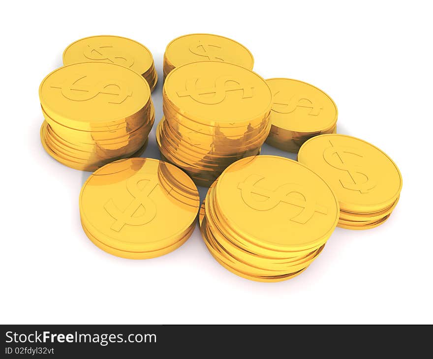 3D Rendering Of Golden Coins