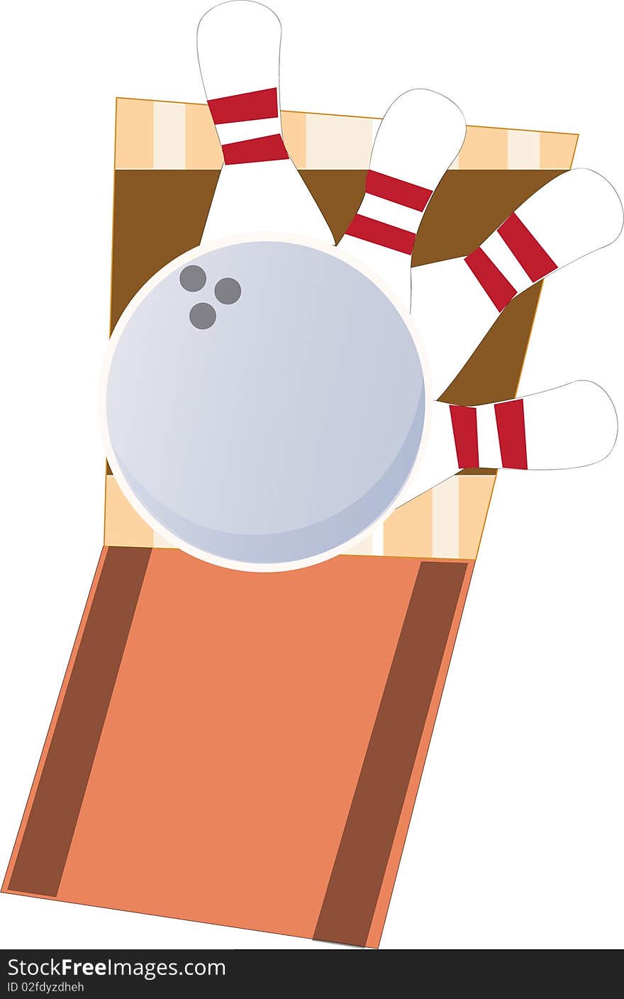 Abstract illustration of a bowling ball on track and pins. Abstract illustration of a bowling ball on track and pins.