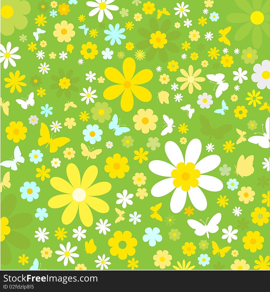 Decorative background of flowers and butterflies