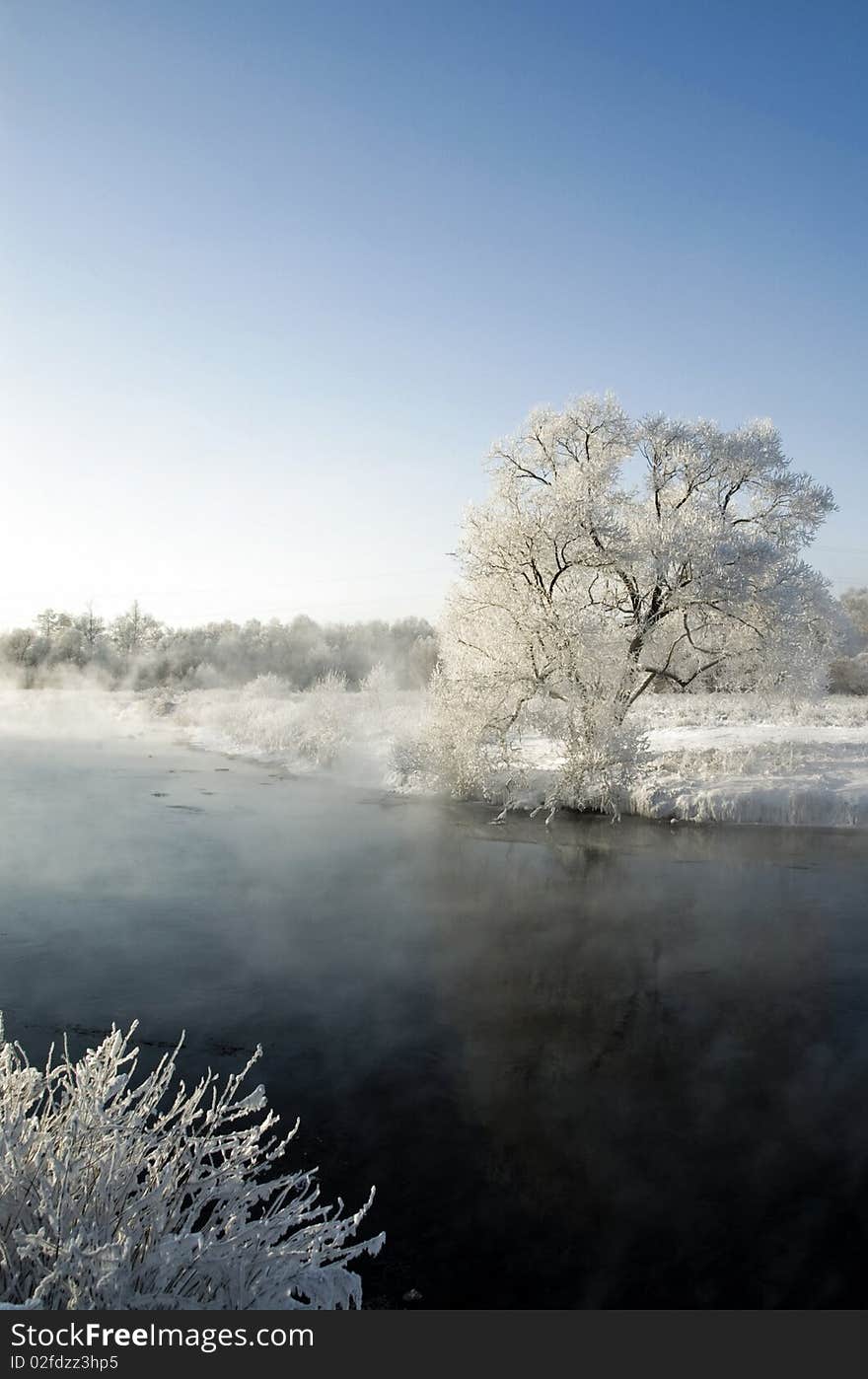 Vapour on a river Pehorka in Russia. Vapour on a river Pehorka in Russia