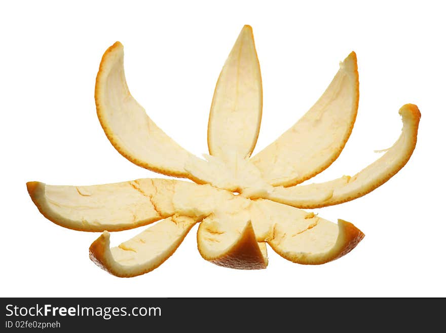 Orange peel over white background. Isolated.