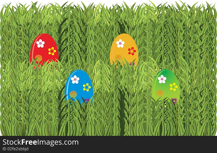 Easter eggs in grass, background. Easter eggs in grass, background