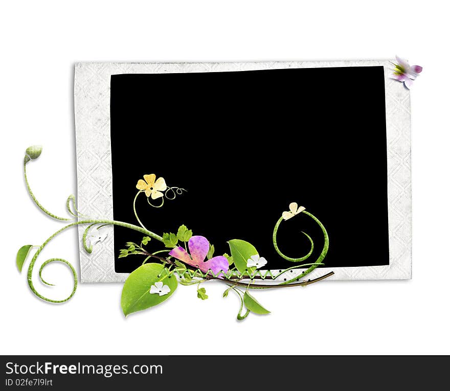 Paper frame with spring flowers on the white background