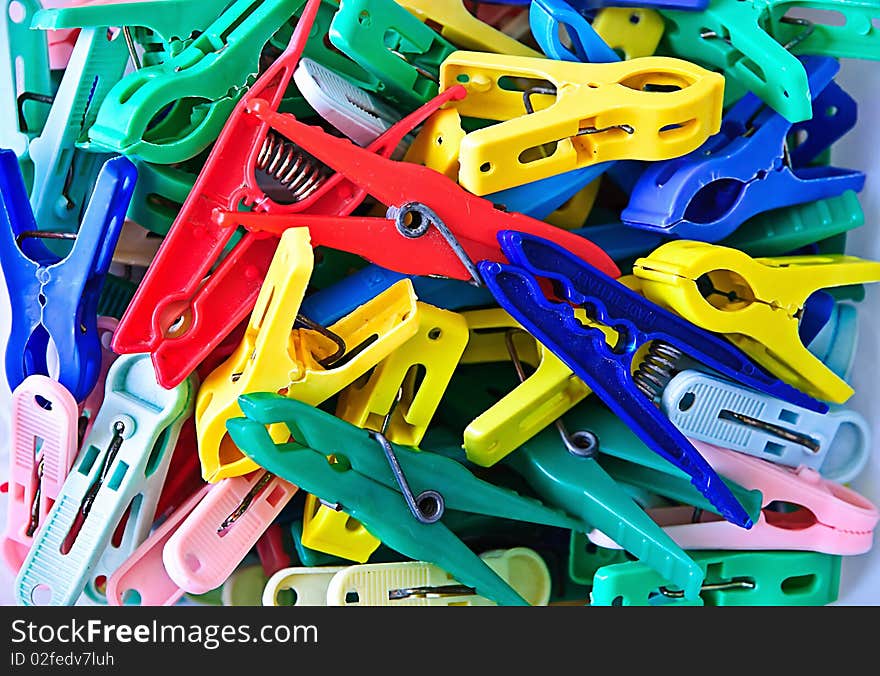 A lot of colored clothespins