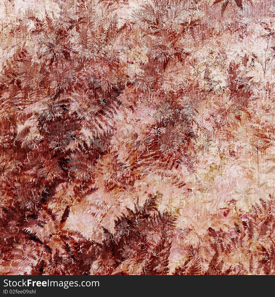 Background Red Texture With Decorative Ferns