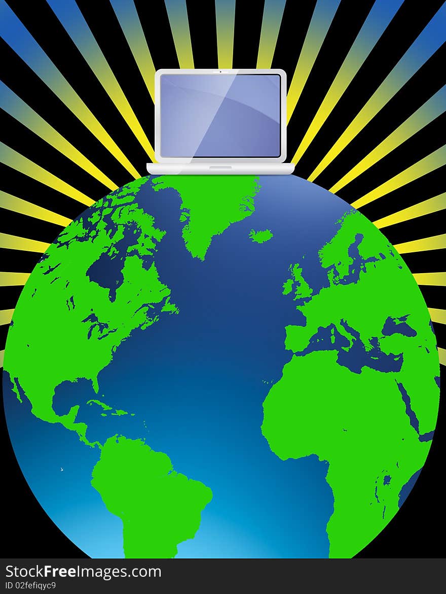 World wide web with laptop sitting on top of the world in vector format. World wide web with laptop sitting on top of the world in vector format