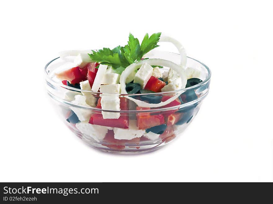 Greek salad on a white background