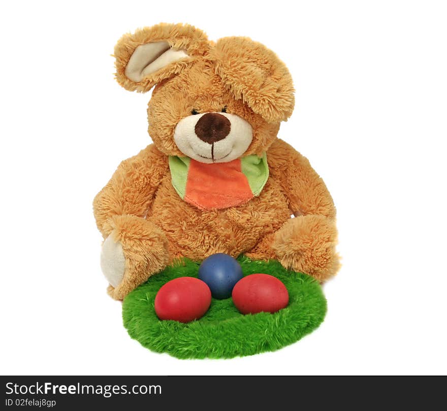 Plush rabbit with colour Easter eggs. Plush rabbit with colour Easter eggs