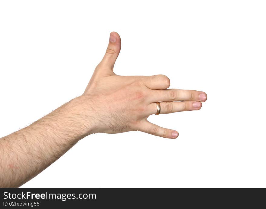 Men's hand with gold wedding ring make gesture