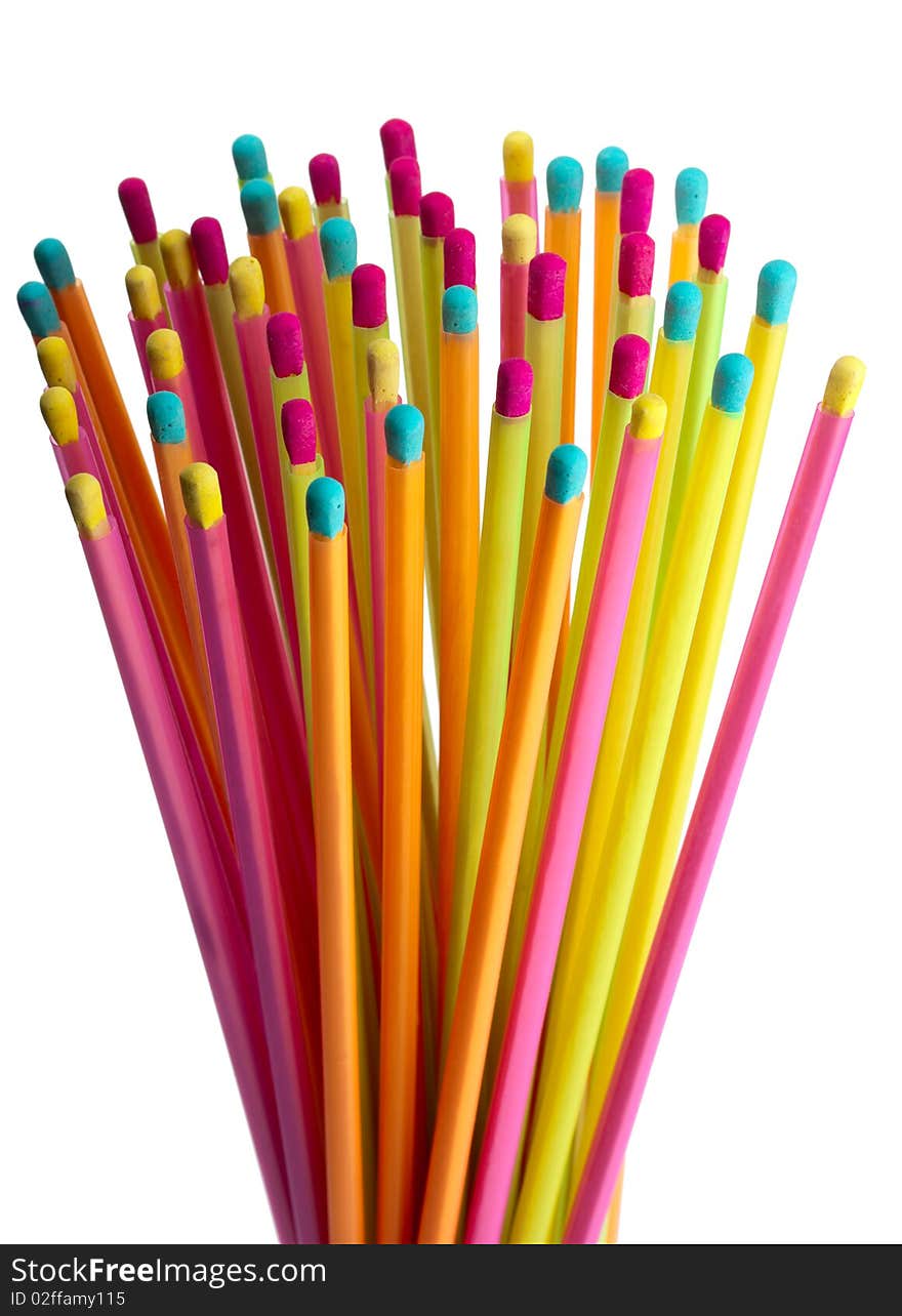 Bunch of coloured matches on a white background. Bunch of coloured matches on a white background