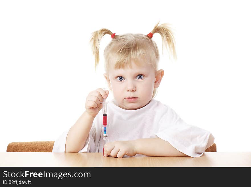 Child playing as a scientist with syringe. Child playing as a scientist with syringe