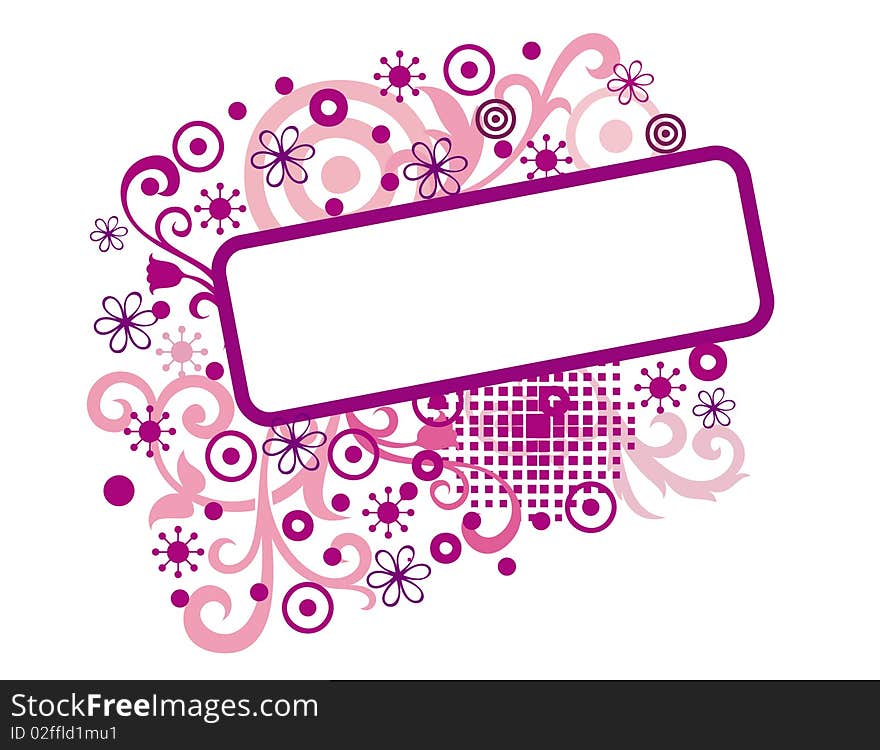 Pink label banner with flowers and circles. Pink label banner with flowers and circles