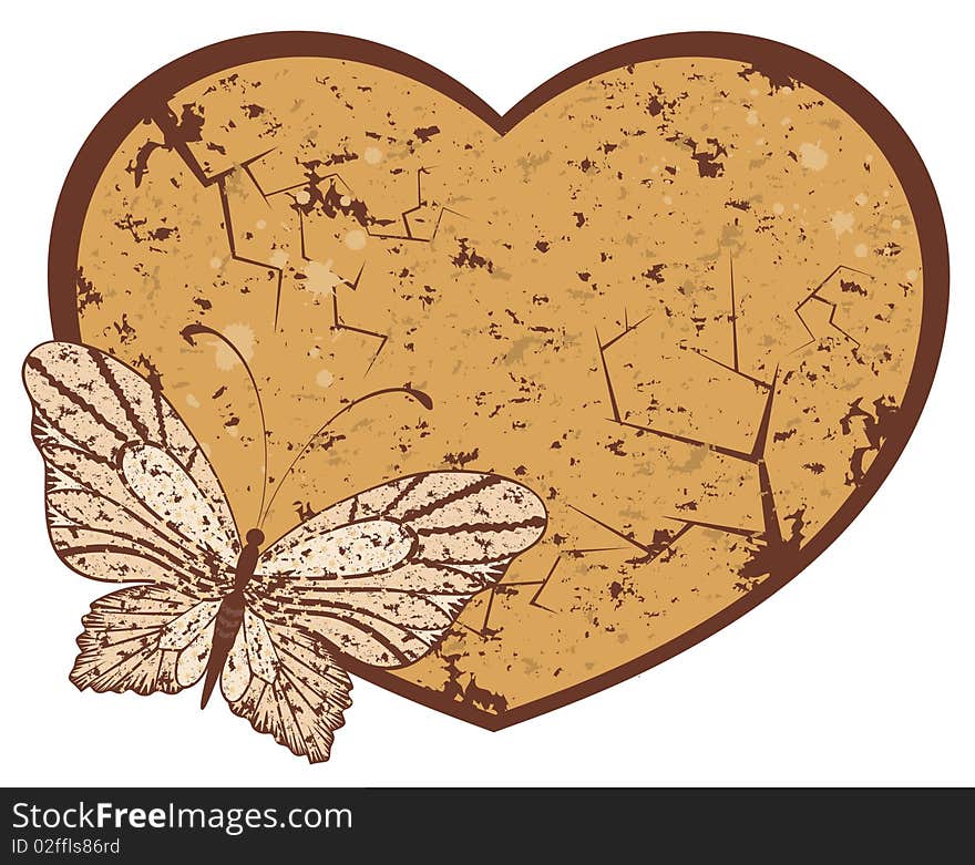 Grunge heart with butterfly