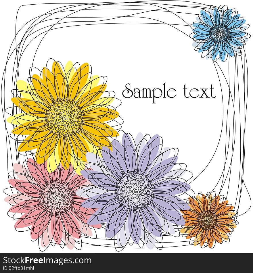 Postcard with flowers which consist of lines. Vector illustration. Postcard with flowers which consist of lines. Vector illustration.