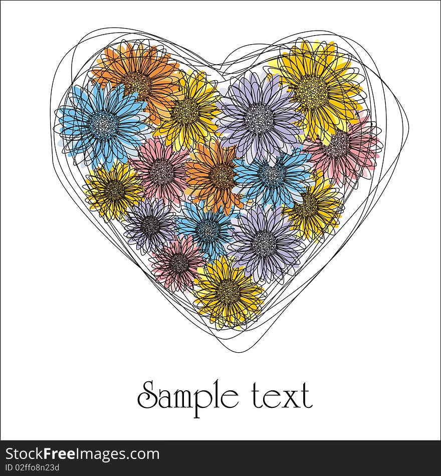 Postcard with heart which consist of flowers. Vector illustration. Postcard with heart which consist of flowers. Vector illustration.