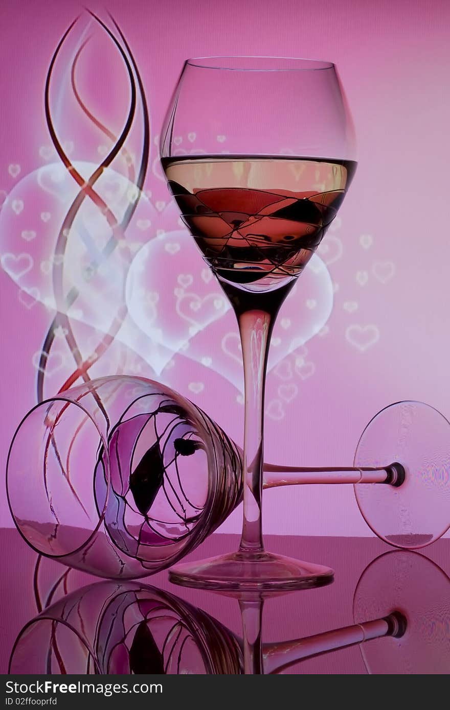 Wine Glasses With Hearts Bubbles