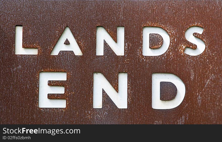 Old rusty Lands End sign on San Francisco coast