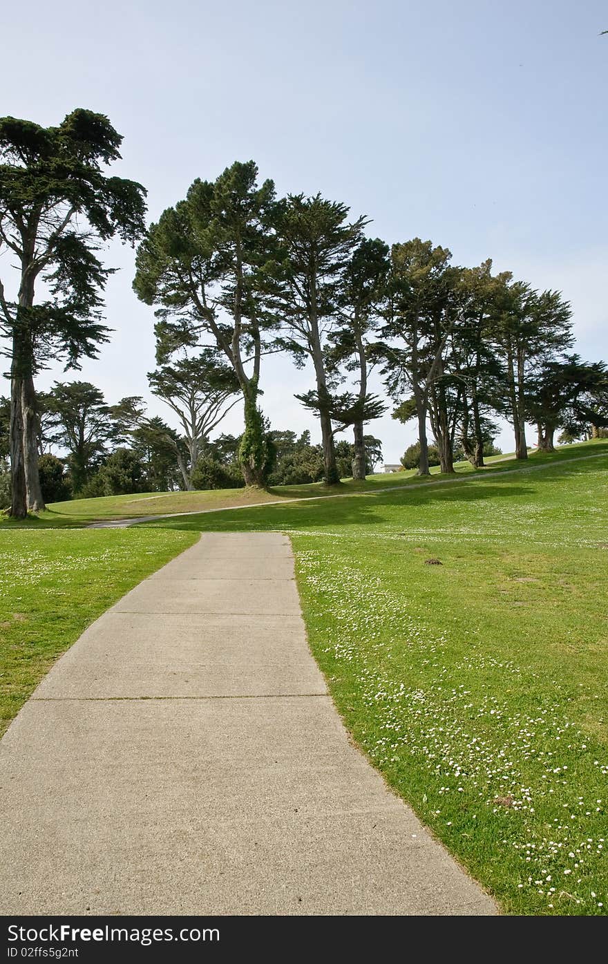 Empty footpath on golf course - perspective