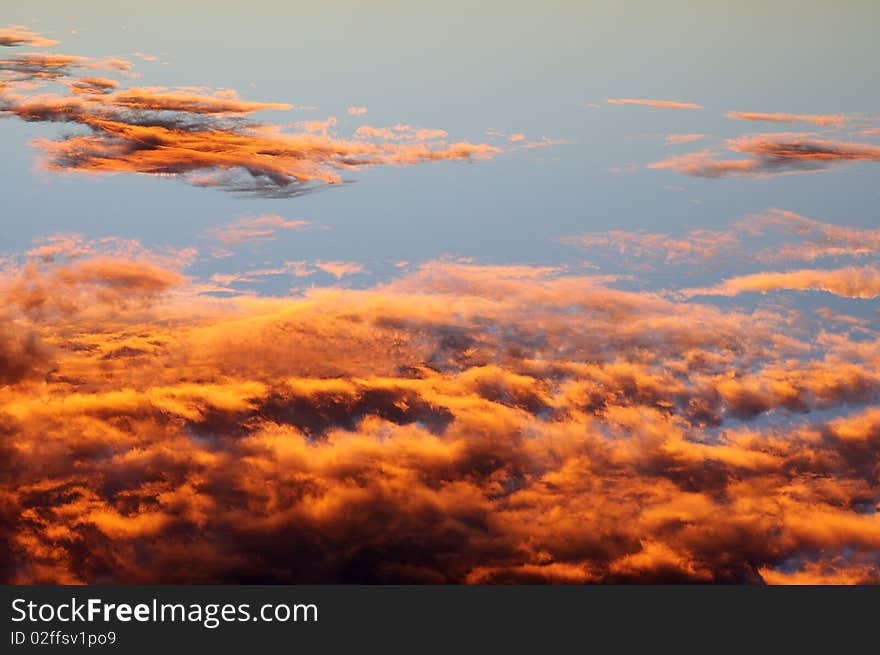 Purple clouds in the evening sky