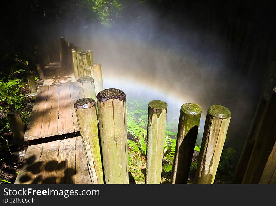 Sunlight effect due to a cloud of water spray. Sunlight effect due to a cloud of water spray