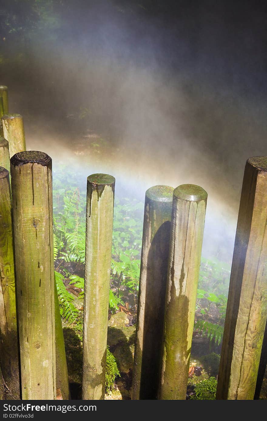 Sunlight effect due to a cloud of water spray. Sunlight effect due to a cloud of water spray