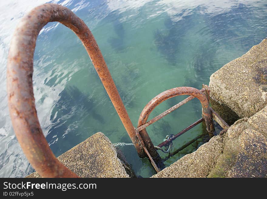 Iron staircase embedded in dock