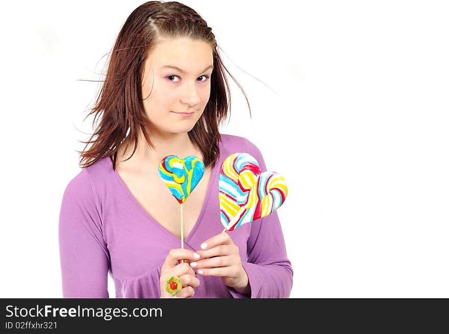 Girl with two big lollipop