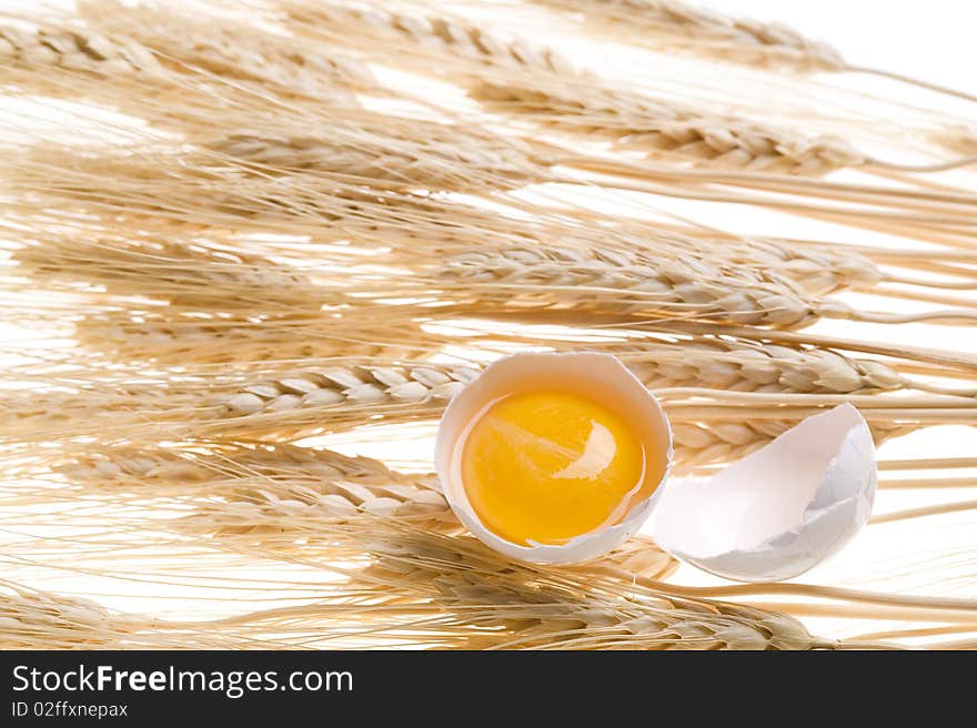 Background with gold wheat and egg