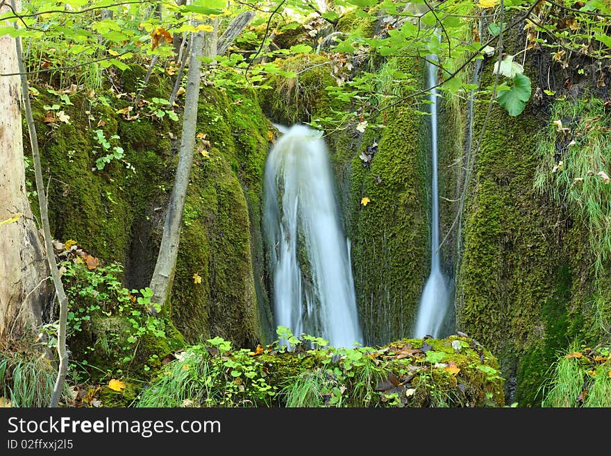 Waterfall in Plitvice National Park in Croatia