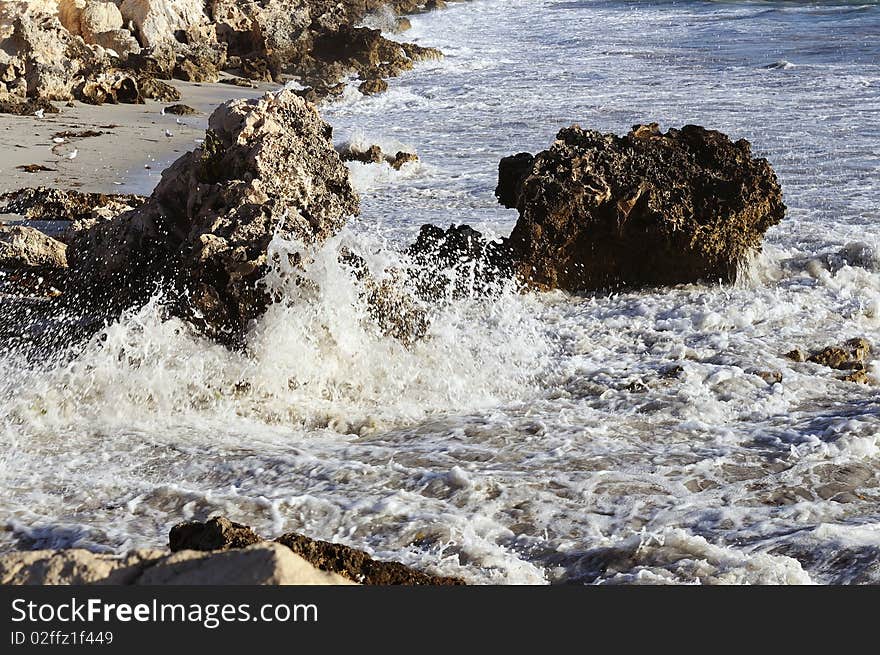 Large ocean waves crashing on the shore