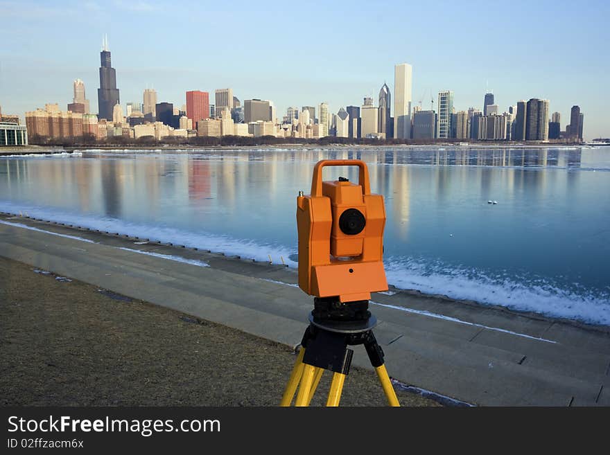 Surveying in Chicago - winter time.