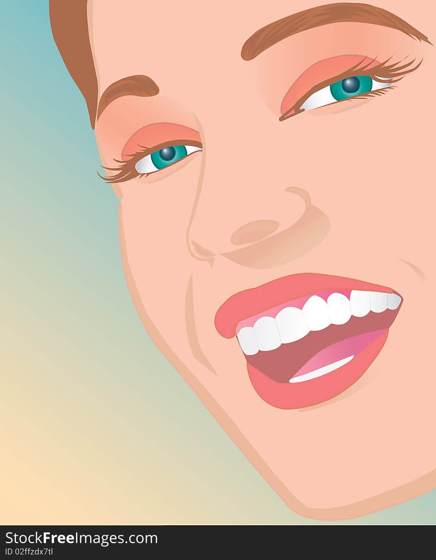 This is a vector illustration of a pretty woman smiling at us.