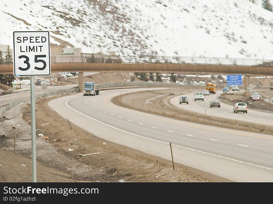 Speed limit sign and road