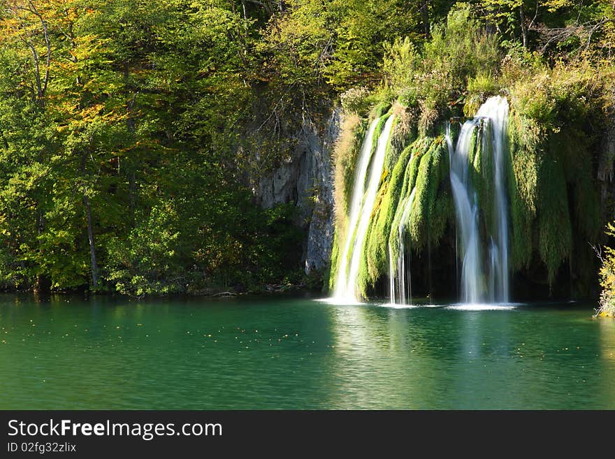 Waterfall in Plitvice National Park in Croatia