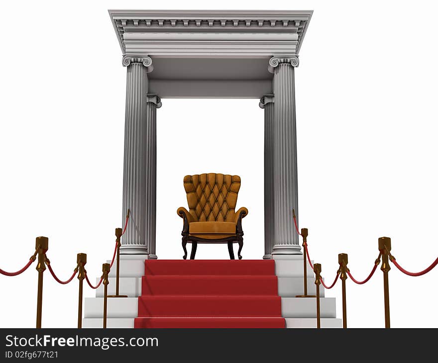 The boss armchair in the red carpet end (3D rendering)