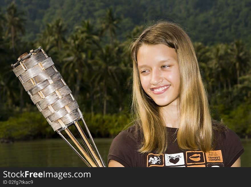 Closeup portrait of charming young girl smiling